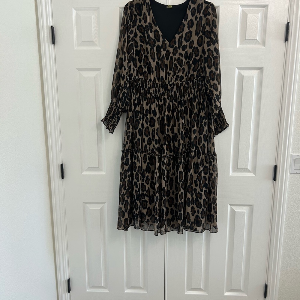 Taylor Brown and Black Animal Print Long Sleeve Dress